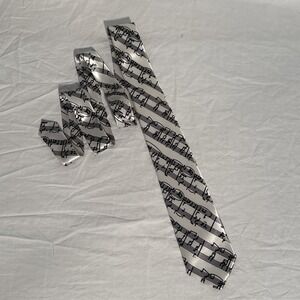 Kai Long Silk Neck Tie White With Musical Score Pattern 60x3